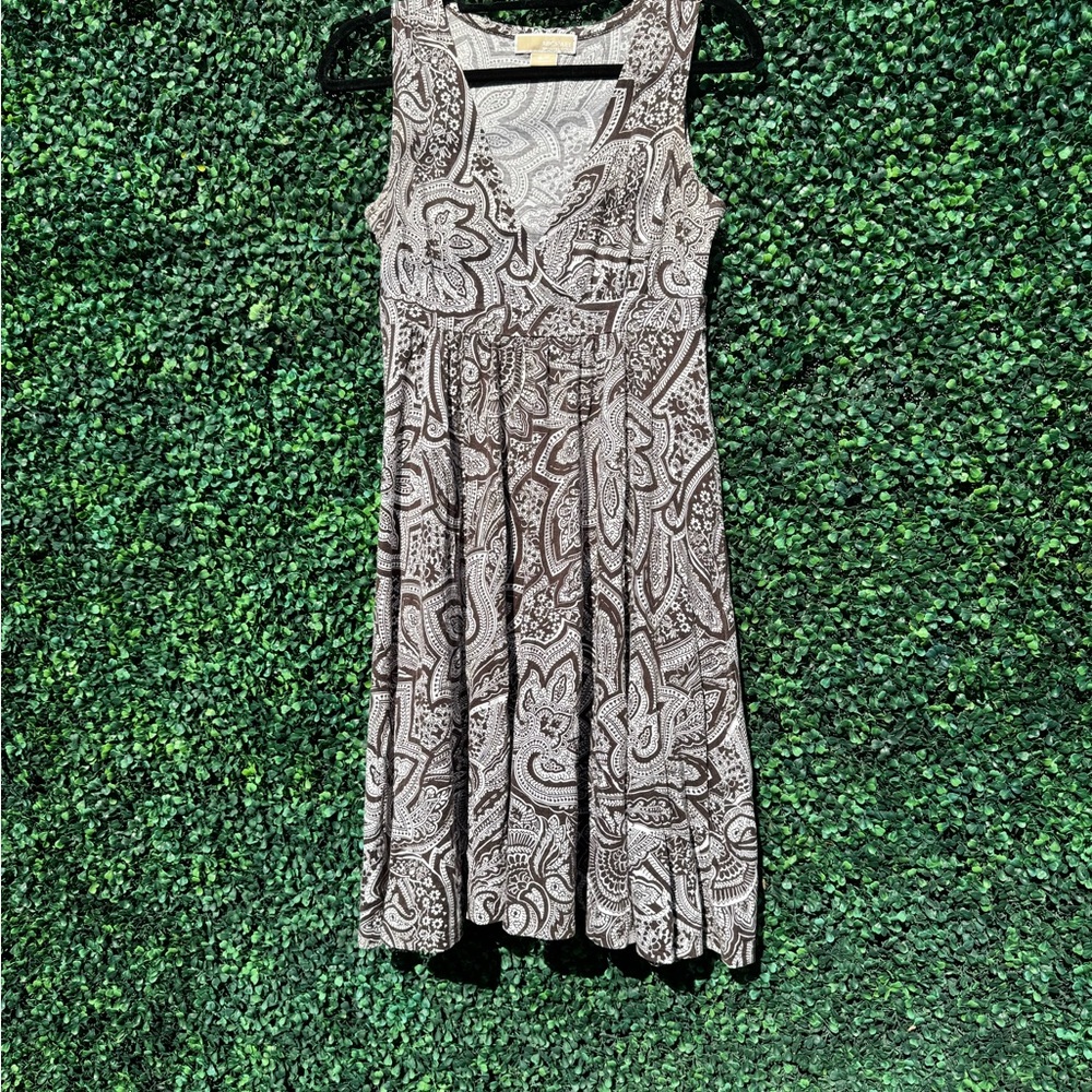 Michael Kors Brown and White Midi Dress
